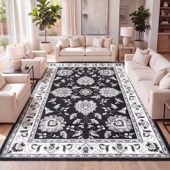 JONATHAN Y MODERN PERSIAN 5 x 8 Area Rug, Cherie French Cottage - Black/Cream, MDP505D-5