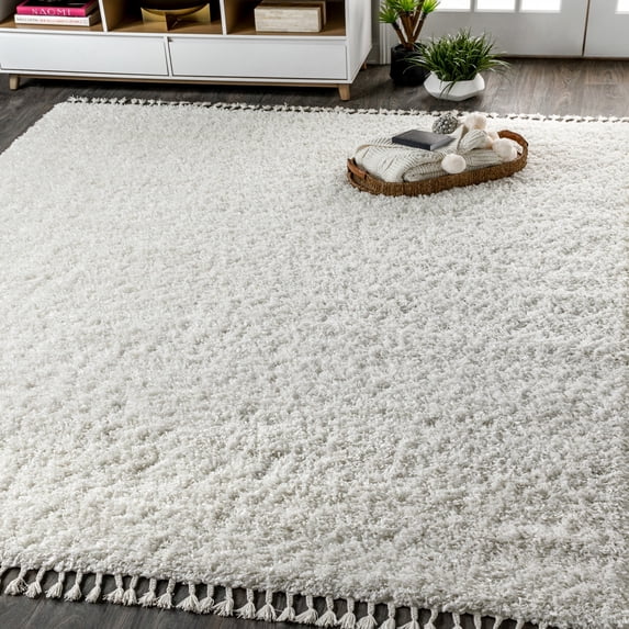 JONATHAN Y MERCER SHAG 8 x 10 Area Rug, Mercer Plush Tassel - White, MCR100A-8