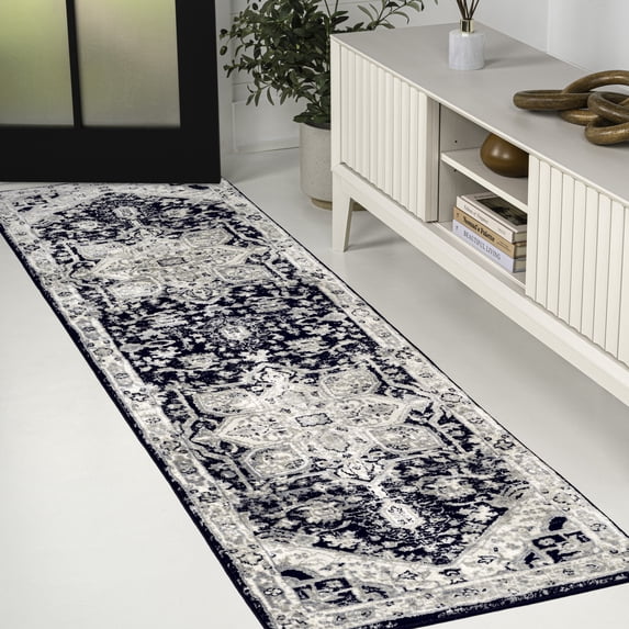JONATHAN Y MODERN PERSIAN 2 x 8 Runner Rug, Modern Persian Vintage Medallion - Black/Ivory, MDP106F-28