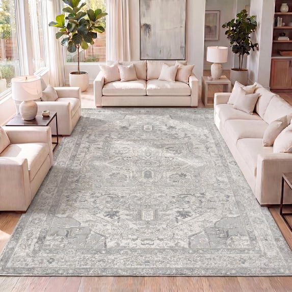 JONATHAN Y MODERN PERSIAN 8 x 10 Area Rug, Modern Persian Vintage Medallion - Cream/Light Gray, MDP106E-8