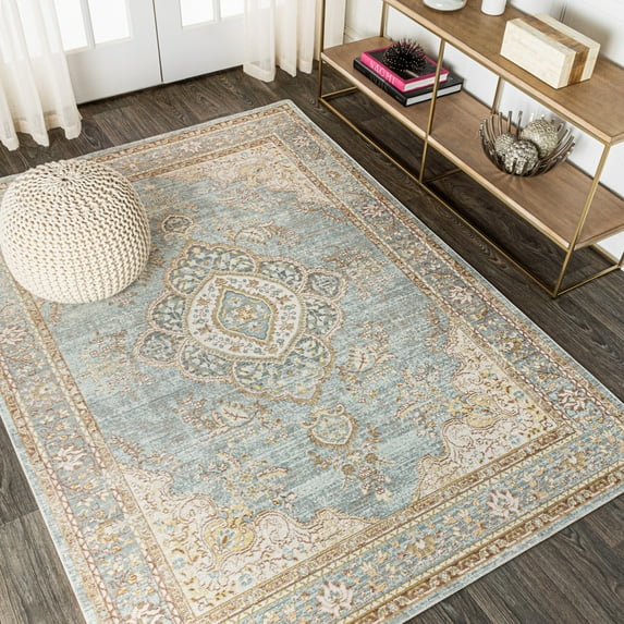 JONATHAN Y MODERN PERSIAN 3 x 5 Area Rug, Khilana Floral Medallion - Chambray Blue/Ivory, MDP305B-3