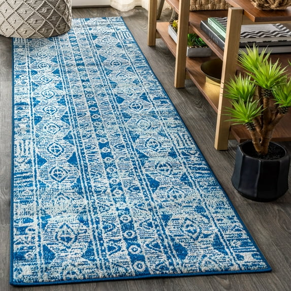 JONATHAN Y MOROCCAN HYPE 2 x 8 Runner Rug, Boho Vintage Tribal - Blue/Gray, MOH100A-28