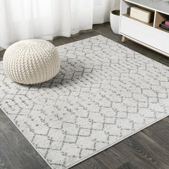 JONATHAN Y MOROCCAN HYPE 3' Square Area Rug, Boho Vintage Diamond - Cream/Gray, MOH101B-3SQ