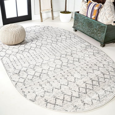 JONATHAN Y MOH101B-4OV Moroccan HYPE Boho Vintage Diamond Cream/Gray 4 ft. x 6 ft. Oval Area Rug, Bohemian Southwestern, Pet Friendly, Stain Resistant, Easy to Clean, for Living Room, Bedroom