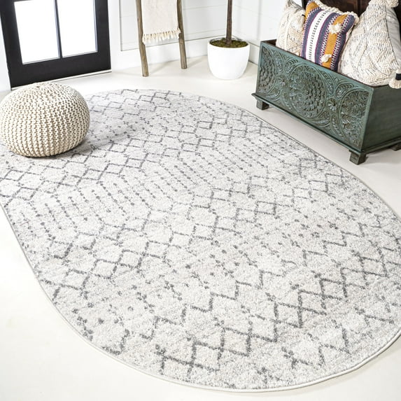 JONATHAN Y MOROCCAN HYPE 4 x 6 Oval Area Rug, Boho Vintage Diamond - Cream/Gray, MOH101B-4OV