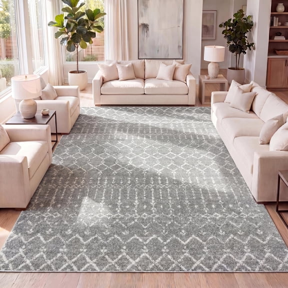 JONATHAN Y MOROCCAN HYPE 8 x 10 Area Rug, Boho Vintage Diamond - Gray/Ivory, MOH101C-8