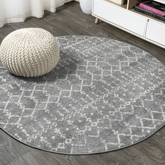 JONATHAN Y MOROCCAN HYPE 9' Round Area Rug, Boho Vintage Diamond - Gray/Ivory, MOH101C-9R