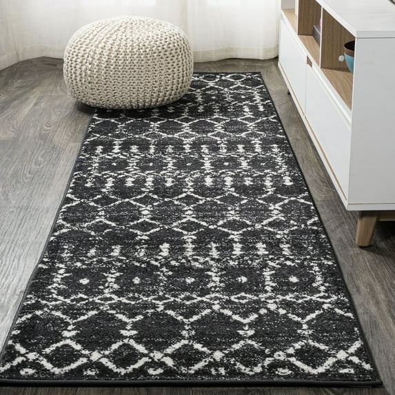 JONATHAN Y MOROCCAN HYPE 2 x 20 Runner Rug, Boho Vintage Diamond - Black/Ivory, MOH101D-220