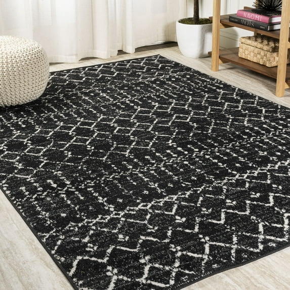 JONATHAN Y MOROCCAN HYPE 5 x 8 Area Rug, Boho Vintage Diamond - Black/Ivory, MOH101D-5