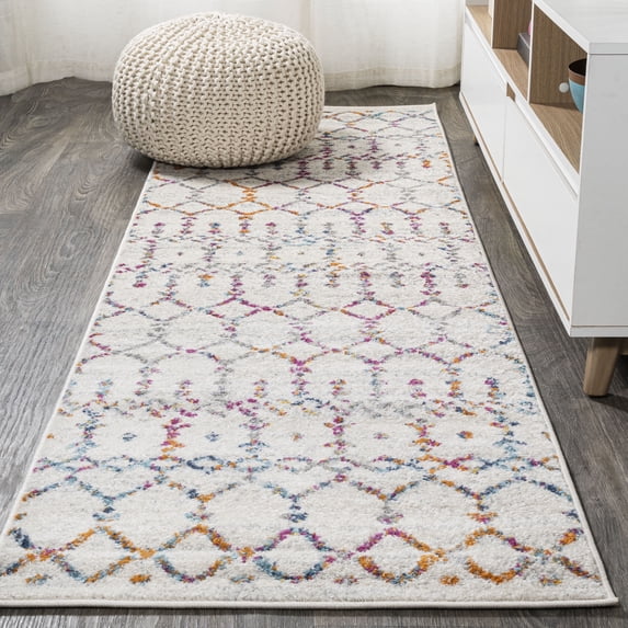 JONATHAN Y MOROCCAN HYPE 2 x 10 Runner Rug, Boho Vintage Diamond - Ivory/Multi, MOH101E-210