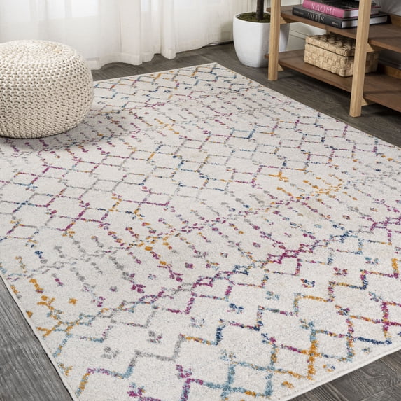 JONATHAN Y MOROCCAN HYPE 3 x 5 Area Rug, Boho Vintage Diamond - Ivory/Multi, MOH101E-3