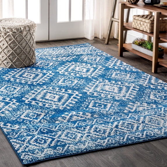 JONATHAN Y MOROCCAN HYPE 3 x 5 Area Rug, Boho Vintage Tribal - Blue/White, MOH102A-3