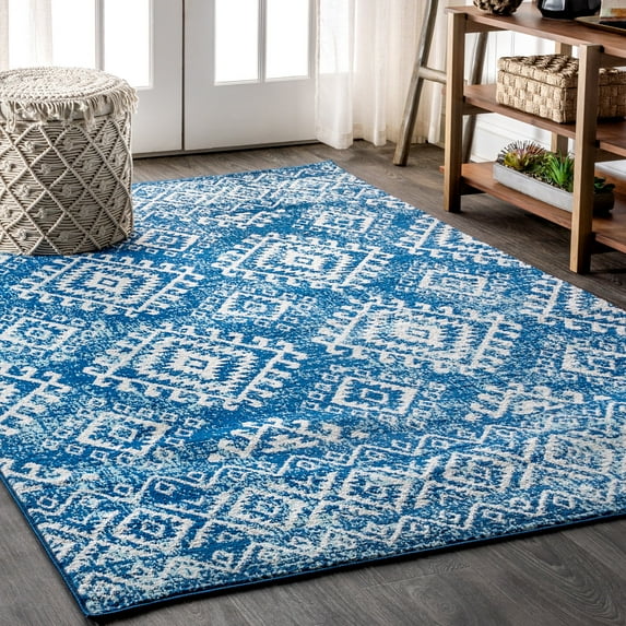 JONATHAN Y MOROCCAN HYPE 8 x 10 Area Rug, Boho Vintage Tribal - Blue/White, MOH102A-8