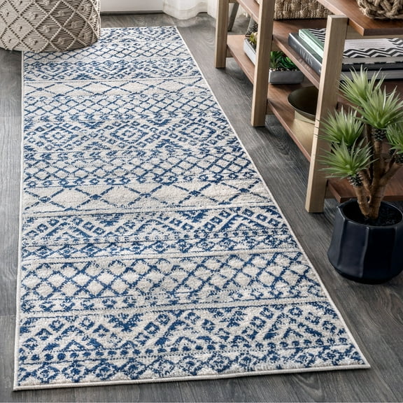 JONATHAN Y MOROCCAN HYPE 2 x 8 Runner Rug, Boho Vintage Tribal - Cream/Blue, MOH103A-28