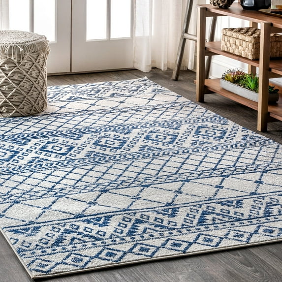 JONATHAN Y MOROCCAN HYPE 5 x 8 Area Rug, Boho Vintage Tribal - Cream/Blue, MOH103A-5