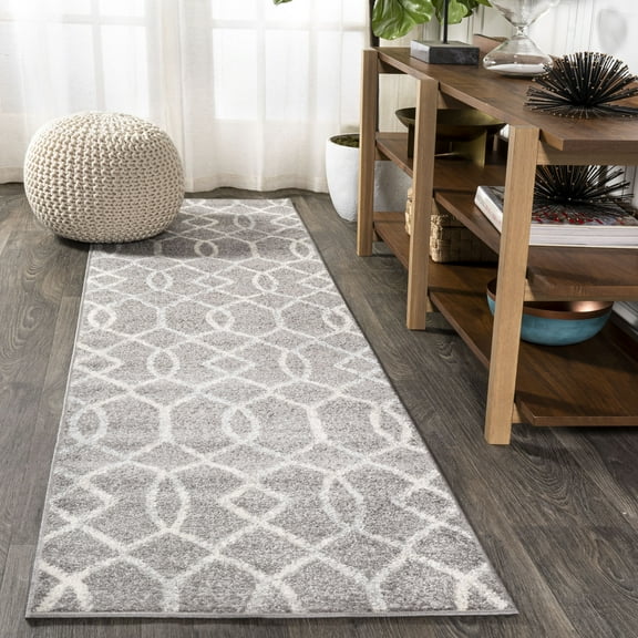JONATHAN Y MOROCCAN HYPE 2 x 8 Runner Rug, Asilah Ogee Fretwork - Dark Gray/Cream, MOH104A-28