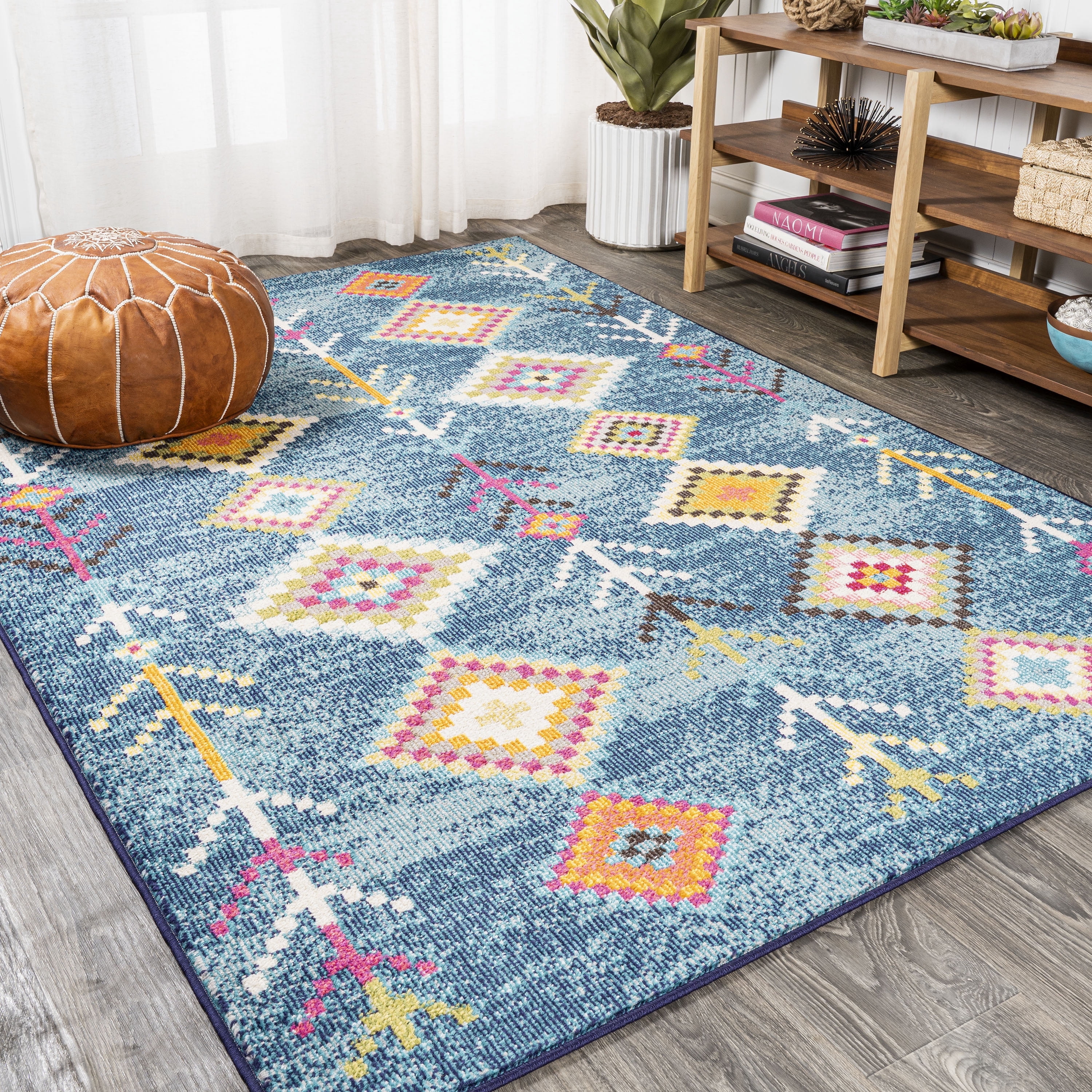 JONATHAN Y MOROCCAN HYPE 5 x 8 Area Rug, Tribal Love Geometric - Dark Blue/Multi, MOH105A-5