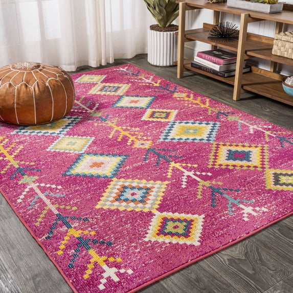 JONATHAN Y MOROCCAN HYPE 3 x 5 Area Rug, Tribal Love Geometric - Pink/Multi, MOH105B-3
