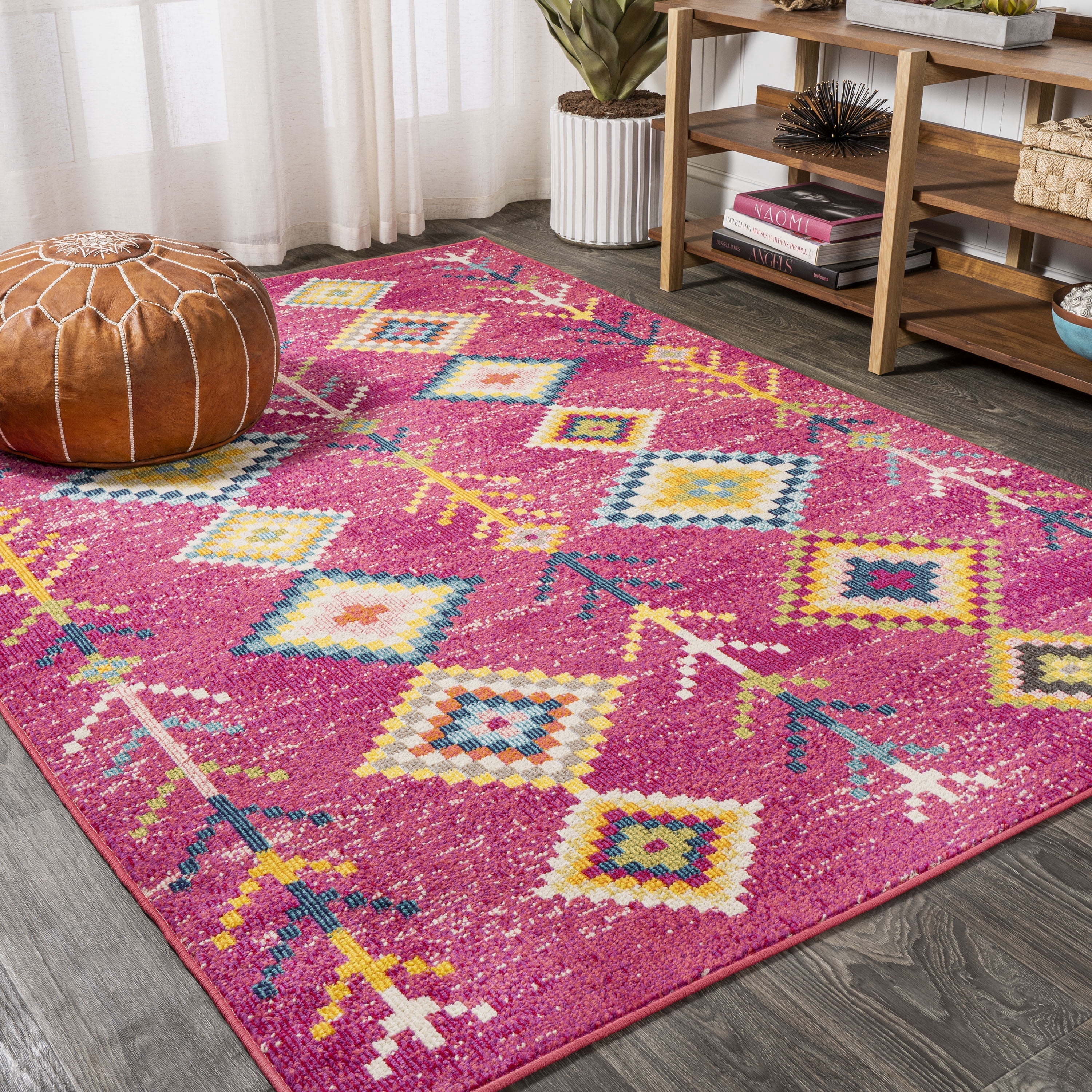 JONATHAN Y MOROCCAN HYPE 4 x 6 Area Rug, Tribal Love Geometric - Pink/Multi, MOH105B-4