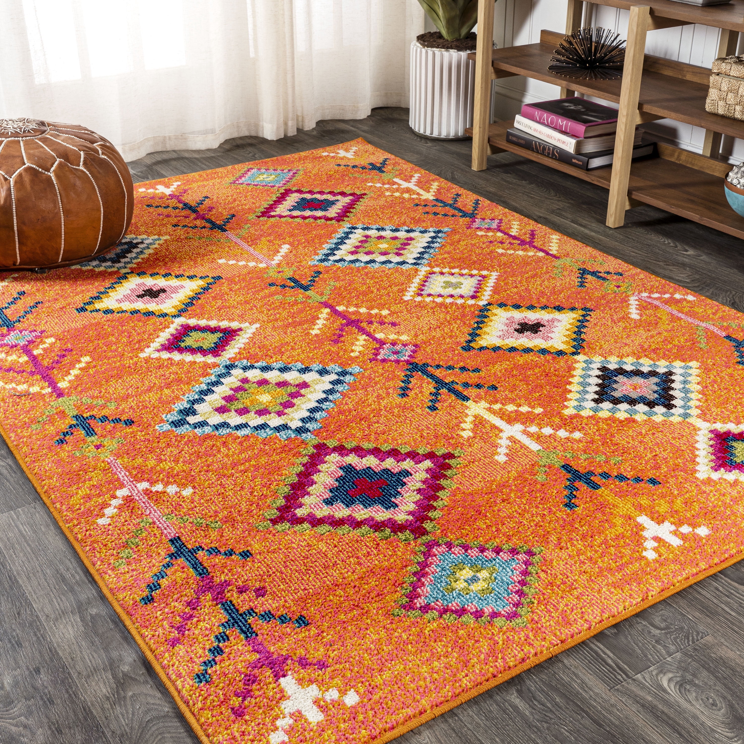 JONATHAN Y MOROCCAN HYPE 3 x 5 Area Rug, Tribal Love Geometric - Orange/Multi, MOH105C-3