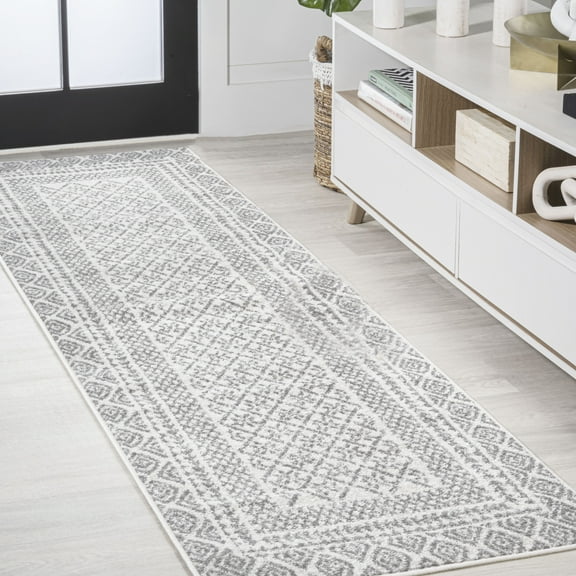 JONATHAN Y MOROCCAN HYPE 2 x 8 Runner Rug, Athens Geometric Boho - Gray/Cream, MOH107A-28