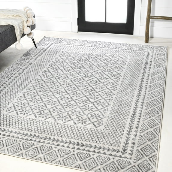 JONATHAN Y MOROCCAN HYPE 3 x 5 Area Rug, Athens Geometric Boho - Gray/Cream, MOH107A-3