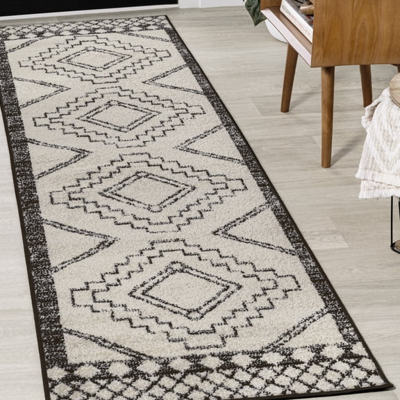JONATHAN Y MOH200A-28 Amir Moroccan Beni Souk Cream/Black 2 ft. x 8 ft. Runner Rug