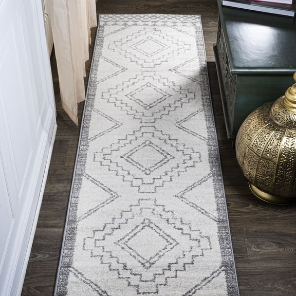 JONATHAN Y MOH200B-210 Amir Moroccan Beni Souk Cream/Gray 2 ft. x 10 ft. Runner Rug