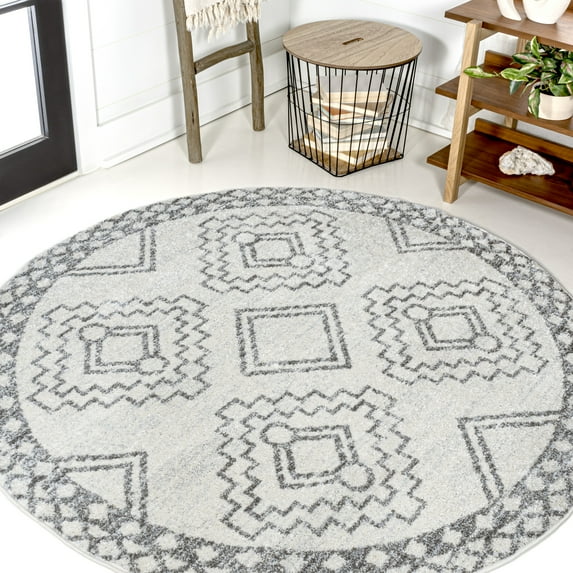 JONATHAN Y MOROCCAN HYPE 6' Round Area Rug, Amir Moroccan Beni Souk - Cream/Gray, MOH200B-6R