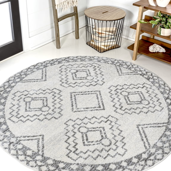 JONATHAN Y MOH200B-9R Amir Moroccan Beni Souk Cream/Gray 9' Round Area Rug