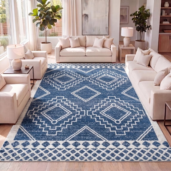 JONATHAN Y MOH200D-5 Amir Moroccan Beni Souk Navy/Ivory 5 ft. x 8 ft. Area Rug