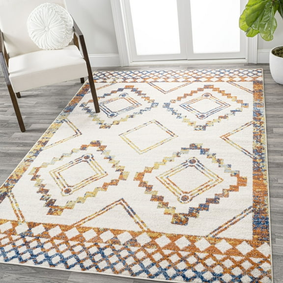 JONATHAN Y MOROCCAN HYPE 8 x 10 Area Rug, Amir Moroccan Beni Souk - Ivory/Blue/Orange, MOH200E-8