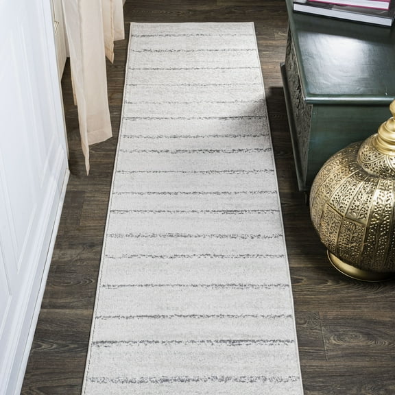 JONATHAN Y MOROCCAN HYPE 2 x 8 Runner Rug, Williamsburg Minimalist Stripe - Cream/Gray, MOH201A-28