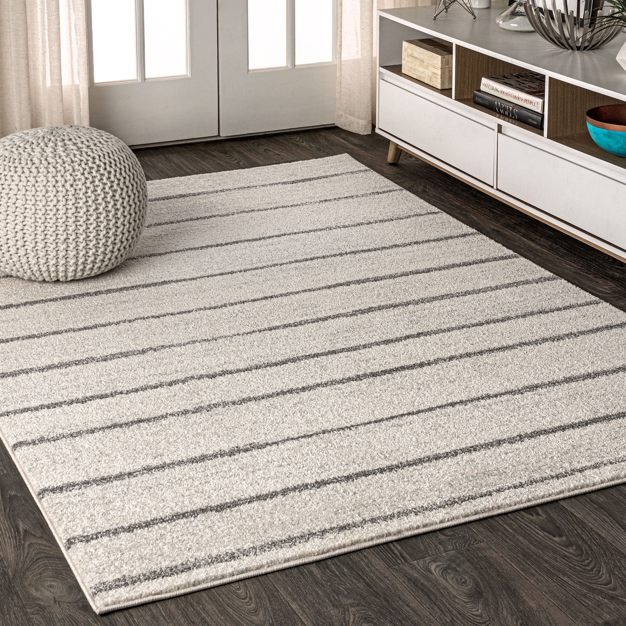 JONATHAN Y MOROCCAN HYPE 8 x 10 Area Rug, Williamsburg Minimalist Stripe - Cream/Gray, MOH201A-8