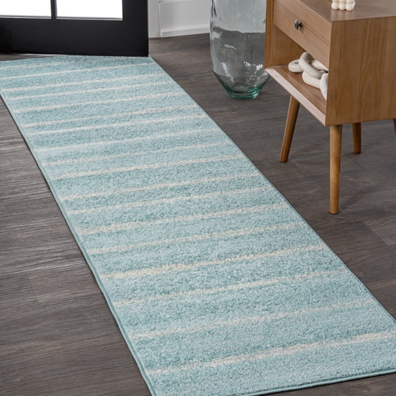 JONATHAN Y MOROCCAN HYPE 2 x 8 Runner Rug, Williamsburg Minimalist Stripe - Turquoise/Cream, MOH201B-28