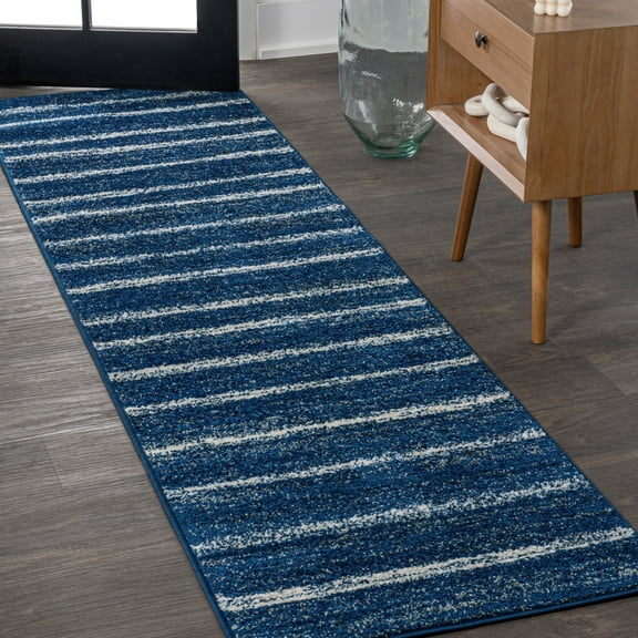 JONATHAN Y MOROCCAN HYPE 2 x 8 Runner Rug, Williamsburg Minimalist Stripe - Navy/Cream, MOH201C-28