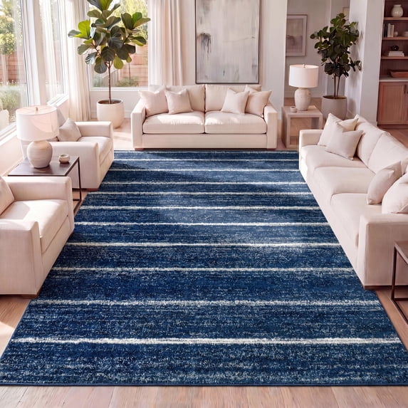 JONATHAN Y MOROCCAN HYPE 5 x 8 Area Rug, Williamsburg Minimalist Stripe - Navy/Cream, MOH201C-5