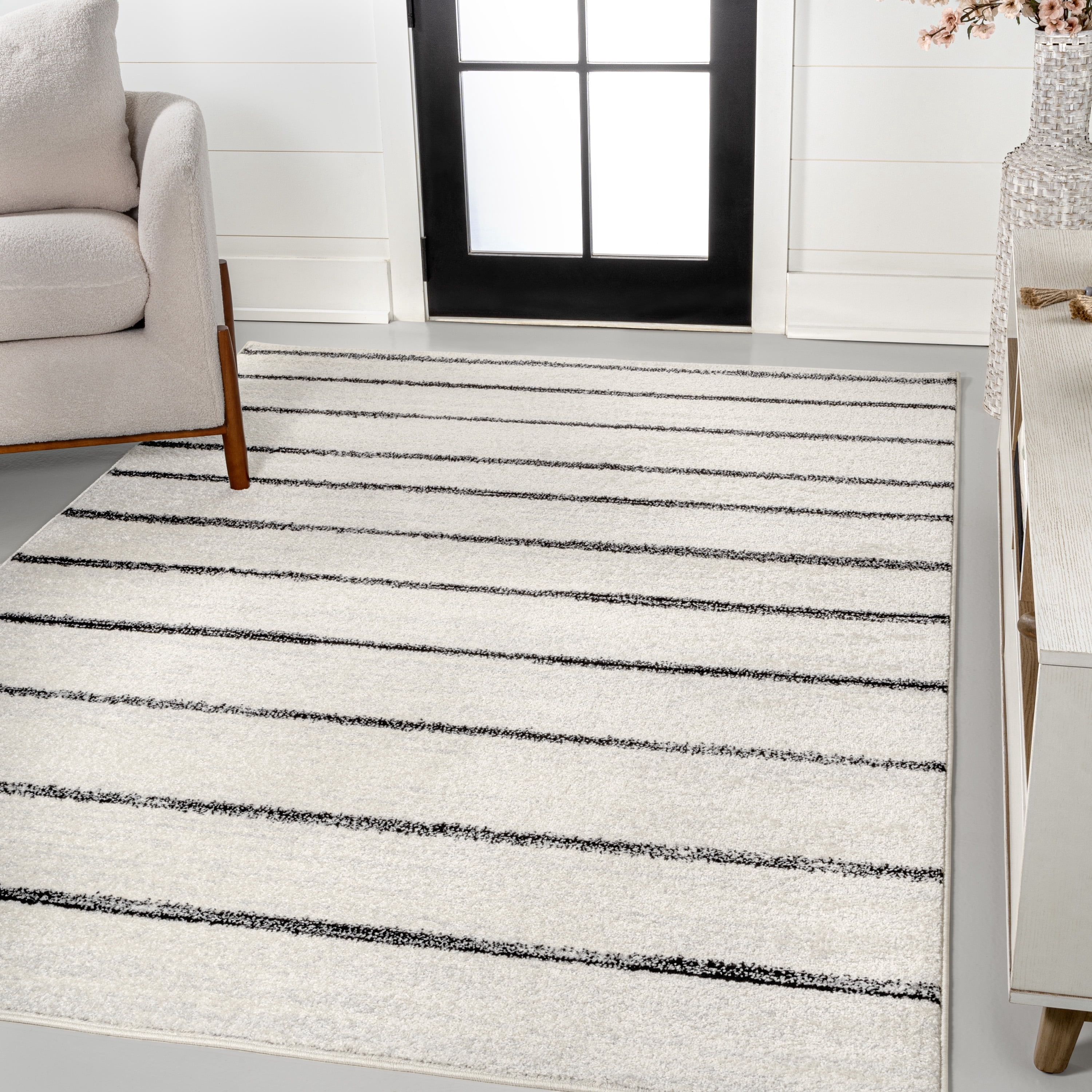 JONATHAN Y MOROCCAN HYPE 3 x 5 Area Rug, Williamsburg Minimalist Stripe - Cream/Black, MOH201D-3
