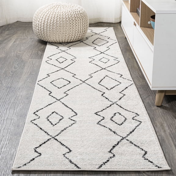 JONATHAN Y MOROCCAN HYPE 2 x 8 Runner Rug, Alia Moroccan Beni Souk - Cream/Black, MOH202A-28