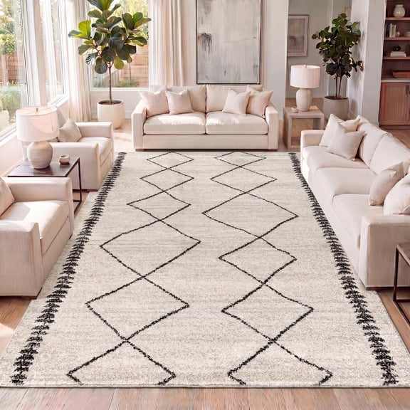 JONATHAN Y MOROCCAN HYPE 5 x 8 Area Rug, Zaina Moroccan Beni Souk - Cream/Black, MOH203A-5