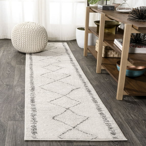 JONATHAN Y MOROCCAN HYPE 2 x 8 Runner Rug, Zaina Moroccan Beni Souk - Cream/Gray, MOH203B-28