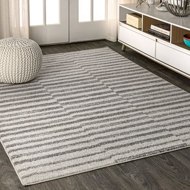 JONATHAN Y MOH204A-8 Lyla Offset Stripe Gray/Cream 8 ft. x 10 ft. Area Rug, Contemporary Modern, Pet Friendly, Stain Resistant, Easy to Clean, for Living Room; Kitchen, Bedroom