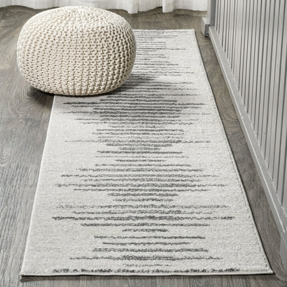 JONATHAN Y MOROCCAN HYPE 2 x 8 Runner Rug, Aya Berber Stripe Geometric - Cream/Gray, MOH205A-28