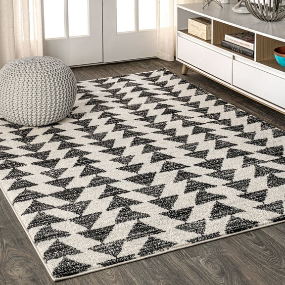 JONATHAN Y MOROCCAN HYPE 12 x 18 Area Rug, Aisha Moroccan Triangle Geometric - Cream/Black, MOH206A-18