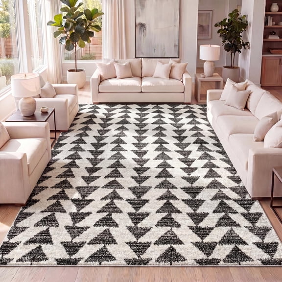 JONATHAN Y MOROCCAN HYPE 12 x 18 Area Rug, Aisha Moroccan Triangle Geometric - Cream/Black, MOH206A-18