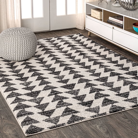 JONATHAN Y MOROCCAN HYPE 4 x 6 Area Rug, Aisha Moroccan Triangle Geometric - Cream/Black, MOH206A-4