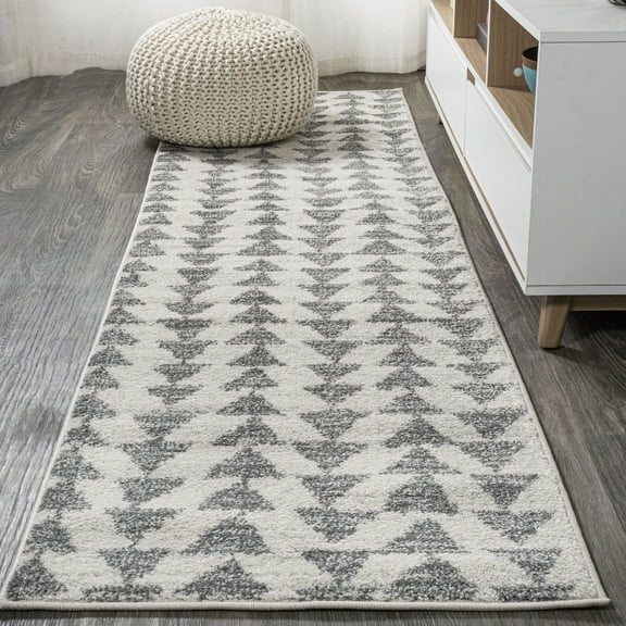 JONATHAN Y MOROCCAN HYPE 2 x 10 Runner Rug, Aisha Moroccan Triangle Geometric - Cream/Gray, MOH206B-210