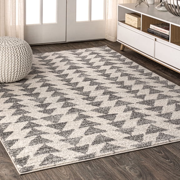 JONATHAN Y MOROCCAN HYPE 3 x 5 Area Rug, Aisha Moroccan Triangle Geometric - Cream/Gray, MOH206B-3