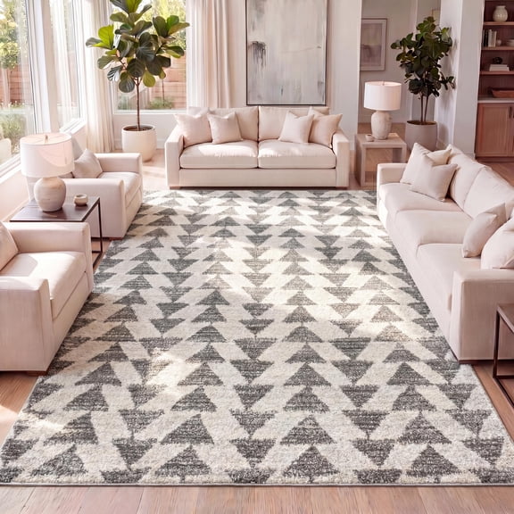 JONATHAN Y MOROCCAN HYPE 5 x 8 Area Rug, Aisha Moroccan Triangle Geometric - Cream/Gray, MOH206B-5