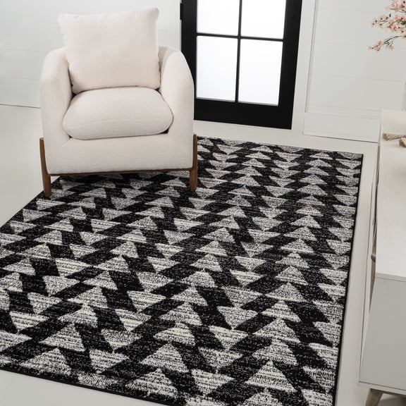 JONATHAN Y MOROCCAN HYPE 3 x 5 Area Rug, Aisha Moroccan Triangle Geometric - Black/Cream, MOH206C-3